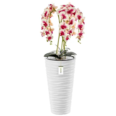 Produktbild von Blumenkübel freistehend Blumentopf  Ø 35 cm H 62 cm Weiß  Übertopf  Meißelblumentopf Pflanzkübel aus Kunststoff mit Einsatz