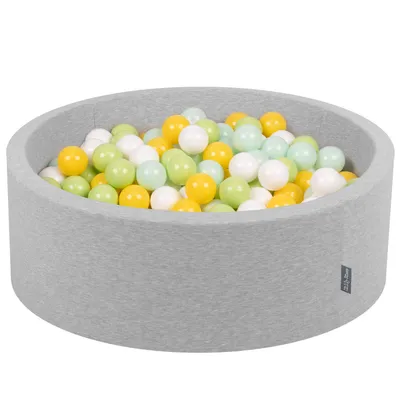 Obrázok produktu pre KiddyMoon 90x30cm/300 loptičiek ∅ 7cm Okrúhly Detské penové loptičky  vyrobené v EÚ, Svetlo šedá: Biela/Mäta: /Svetlozelená/Žltá