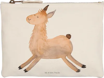 Produktbild von Mr. & Mrs. Panda Federtasche Lama Springen Größe M - Weiß - Geschenk, Abitur, kosmetiktäschchen, Mäppchen, Lamas, Schlampermäppchen, Etui, Guten Morgen, Kulturtasche