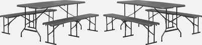 Produktbild von sweeek - 2er-Set Partytische 180 cm mit je 2 Bänken, faltbar, aus Stahl und Kunststoff - Dunkelgrau