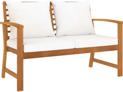 Produktbild von Gartenbank 120 cm mit Cremeweißen Kissen Massivholz Akazie