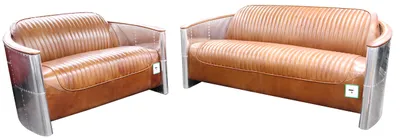 Produktbild von Luxus Vintage Aluminium Leder Sofagarnitur Metall Möbel Couchen Sofas Polster