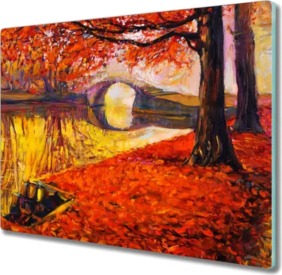Produktbild von Coloray Hackbrett Kochplattenabdeckung Herdabdeckplatte 60x52 cm Schneidebrett Küchenbrett - Bäume Park Herbst