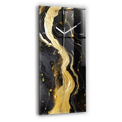 Produktbild von Wallfluent Wanduhr – Stilles Quarzuhrwerk - Uhr Dekoration Wohnzimmer Schlafzimmer Küche - Zifferblatt mit Strichen - weiße Zeiger - 30x60 cm - Goldener Marmor
