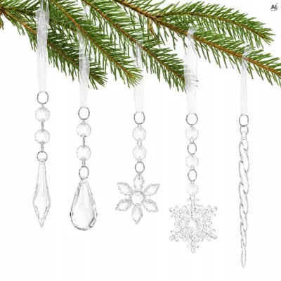 Eiszapfen Christbaumschmuck 18-teilig – Schneeflocken Kristall Anhänger für Weihnachtsbaum