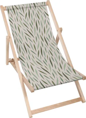 Produktbild von Dreamroots Liegestuhl klappbar Holz bis zu 130 kg, Sonnenliege klappbar mit 3-stufiger Neigungsregulierung der Rückenlehne, Green Leaves Pattern