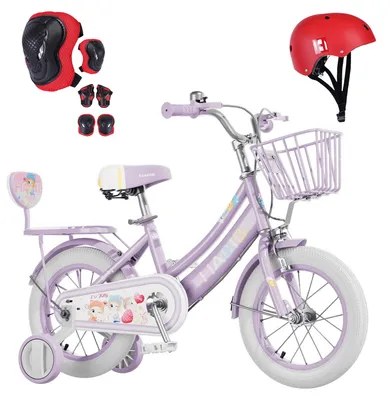 Produktbild von Habib Mädchenfahrrad 12 14 16 Zoll | Puppensitz Helm Schutzset Luftpumpe: Lila / 12 zoll