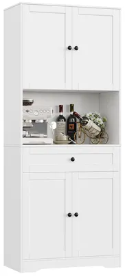 Produktbild von Küchenschrank 180 cm - Hoher Vorratsschrank - 4 Türen & 1 Schublade - Verstellbare Einlegeböden - Große Arbeitsplatte - 75x40x180 cm - Spanplatte - Weiß