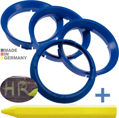 Produktbild von 4X Zentrierringe 63,3 x 57,1 mm Blau Felgen Ringe + 1x Reifen Kreide Fett Stift