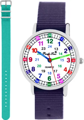 Produktbild von Kinder Armbanduhr Mädchen Jungen Einschulung Lernuhr Kinderuhr 2 Armband violett + türkis