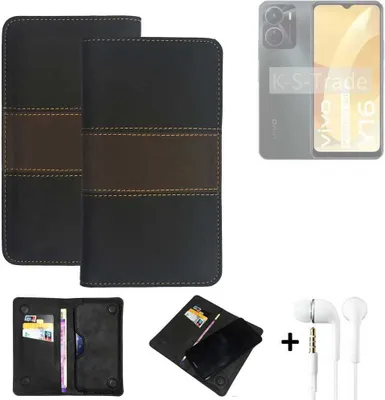 Produktbild von K-S-Trade Handyhülle + Kopfhörer kompatibel mit Vivo Y16 Schutzhülle Walletcase Bookstyle Tasche Schutz Case Hülle Wallet Cover Kunstleder