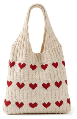 Zdjęcie produktu dla Torba shopper damska, duża, z motywem serca, estetyczna torba do szkoły, na uczelnię lub do pracy