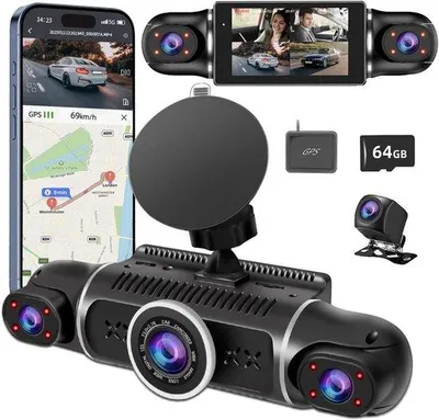 Immagine prodotto di Dashcam per auto con visione a 360° - 8 lampade a infrarossi per la visione notturna - WiFi, GPS, sensore G - Funzione di parcheggio 24 ore su 24, 7 giorni su 7