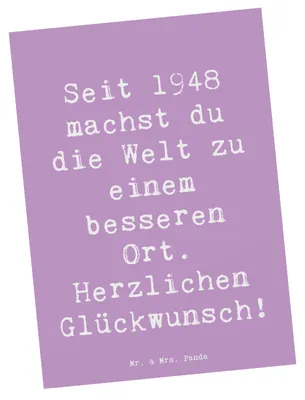 Produktbild von Mr. & Mrs. Panda bildkarte Spruch 1948 Geburtstag - Lavendeltraum - Geschenk, Grußkarte, Postkarte, Geburtstagsgeschenk, Veränderungen seit, Ansichtskarten, Ansichtskarte