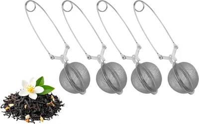 Produktbild von mucHome 4x Teezangen aus rostfreiem Edelstahl, Teekugel Ø 5cm, Teesieb für losen Tee, feinmaschige Siebzange für optimalen Teegenuss Teefilter Teeei