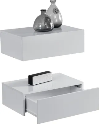 Produktbild von Wandregal 'Oslo' mit Schublade 2er Set 46x30x15cm Weiß Hochglanz