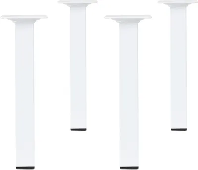 Zdjęcie produktu dla Zestaw 4 sztuk prostokątnych nóżek meblowych, kolor biały, wymiary 25 x 25 mm, wysokość 100 mm. Nóżki do sof wykonane z metalu