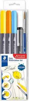 Produktbild von STAEDTLER Wassermalset Vögel(3Pinselmarkern. 1Pigment Liner