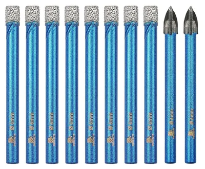 Immagine prodotto di Set di punte da trapano diamantate, 10 pezzi, per segare fori da 6 mm in piastrelle, Vetroceramica, granito e muratura