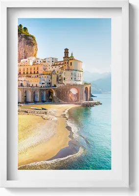 Produktbild von Meeresfront mit Strand und Meer Italien– Wandbild mit Rahmen – Gerahmtes Bild  – Wanddekoration – 40x60 cm – Weiß