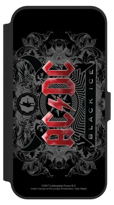 Produktbild von NIVOCASE Klapphülle für Apple iPhone 13 Pro  Handyhülle aus Kunst Leder NIVOflip schwarz ACDC Black Ice Fanartikel