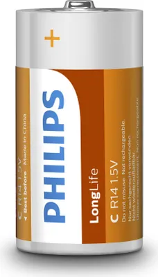Produktbild von Philips C-Batterien - R14L2B - 2er-Pack Batterien - Zinkchlorid-Technologie - 3 Jahre Haltbarkeit - 1,5 V