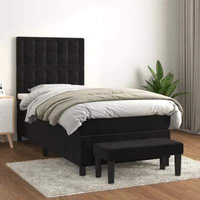 Image de vidaXL Lit boxspring avec matelas noir 80x200 cm velours - Lit boxspring - Lits boxspring - Meubles de chambre à coucher