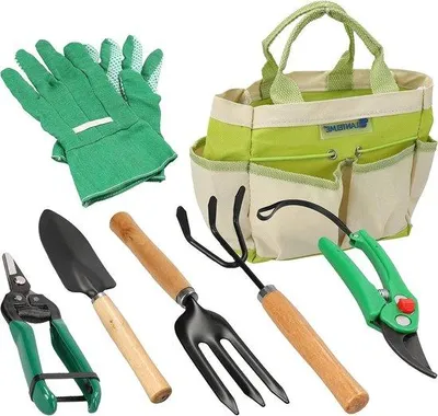 Produktbild von Famanu Gartengeräteset - 7-teilig mit Tasche und Schneidewerkzeug