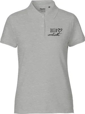 Produktbild von Huuraa Damen Polo Shirt Ibiza verliebt S Sport Grey Bio Baumwolle Fairtrade Poloshirt Geschenkidee