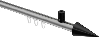 Produktbild von Interdeco Innenlaufstange / Gardinenstange mit Innenlauf Silbergrau / Schwarz, Typ Sonius Savio (Kegel) Deckenmontage, 20 mm Ø 1-läufig, 240 cm