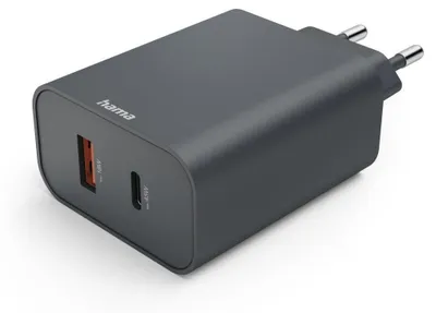 Produktbild von Hama Netzteil Schnellladegerät, 1x USB-C, 1x USB-A, Power Delivery (PD)/ Qualcomm®, 45W, Schwarz