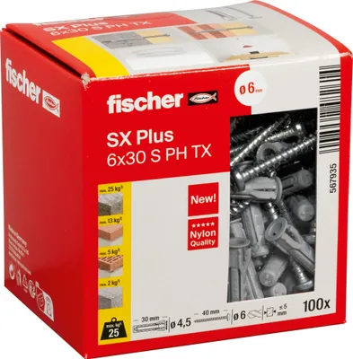 Produktbild von fischer Spreizdübel SX Plus 6 x 30 S PH TX, 100 Stück