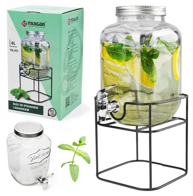 Zdjęcie produktu dla Słój 4L Na Stojaku Z Kranikiem Słoik Stojak Kranik Na Lemoniadę Sok Wodę