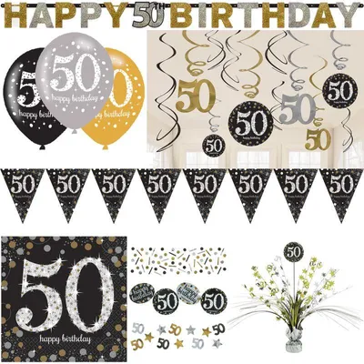Produktbild von 50. Geburtstag Party Deko Set Partyartikel gold schwarz silber