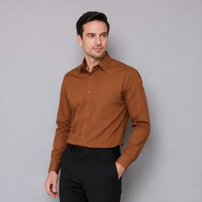 Produktbild von Herren Hemd langarm, mittelbraun, Größe 39/40 : 40 : mittelbraun : 60% Baumwolle 40% Polyester