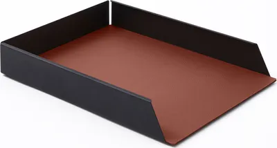 Produktbild von Briefablage Metall Schwarz A4 Stapelbar cm 32.5 x 24.2 x H.5 - Innerer Boden Echtes Leder Orange Braun - Hergestellt in Italien