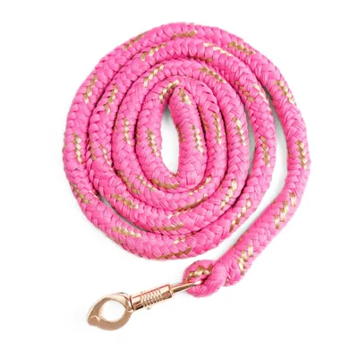Produktbild von Führstrick Pferd mit Panikhaken pink-rosegold Pferde Strick Länge 2m mit Glitzer