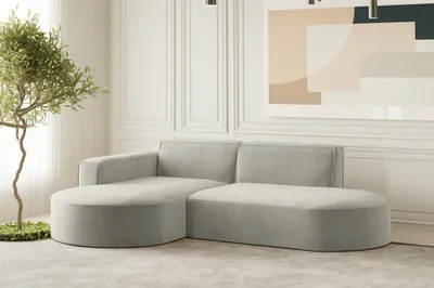 Produktbild von Ecksofa Designersofa PALMA XS in Stoff Noel Hellgrau Ottomane Links