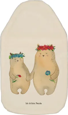 Produktbild von Mr. & Mrs. Panda Wärmflasche Bären mit Blumenkranz - Weiß - Geschenk, Wärmflaschen, Bezug, wärmebeutel, Kuschelwärmflasche, Muttertag, Bär, Mama, Family, Wärmekissen
