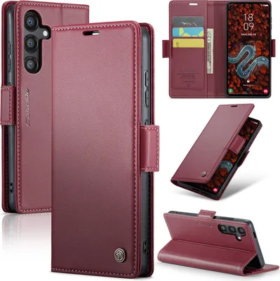 Produktbild von Lederhülle für Samsung Galaxy S24 FE Brieftasche Kartenfach Schutzhülle mit Standfunktion Rot