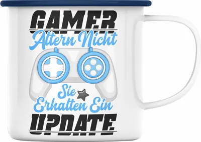 Produktbild von Trendation - Gamer Emaille Tasse Geschenk Jungen Zocker Mitbringsel Männer Zocken Gaming Geschenkideen PC Kinder Zubehör Spruch Lustig Geburtstagsgeschenk (Blau)