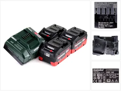 Zdjęcie produktu dla Podstawowy zestaw akumulatorów Metabo 18V z 3 akumulatorami LiHD 5,5Ah + ładowarka ASC 145 + wkładka ( 685074000 )