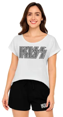 Produktbild von KISS - Schlafanzug für Frauen Pyjama Set Kurz Oberteil mit Hose Schwarz/Weiß XL