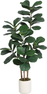Produktbild von Künstliche Ficus Lyrata 150 cm - Kunstpflanze mit Holzstamm & biegsamen Blättern für Wohnzimmer & Innenbereich