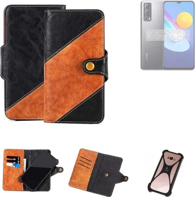 Produktbild von K-S-Trade Handyhülle Schutzhülle Bookstyle Case Wallet-Case kompatibel mit Vivo Y72 5G Handy Cover Bumper Klapphülle schwarz hellbraun 1x