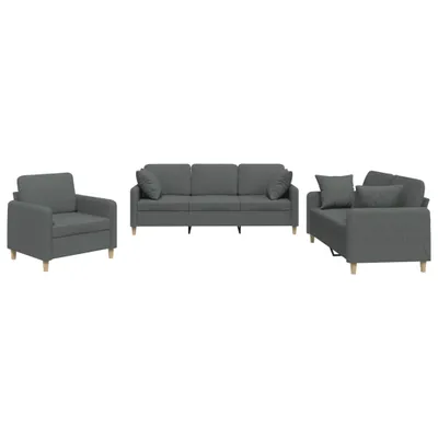 Produktbild von 3-tlg. Sofagarnitur mit Kissen Dunkelgrau Stoff