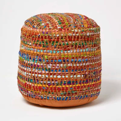 Produktbild von HOMESCAPES Designer Hocker Pouf rund Chindi creme