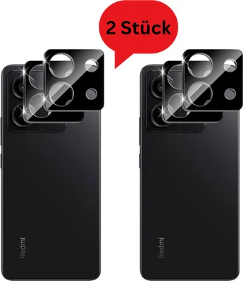 Two black smartphones with camera lens protectors applied.