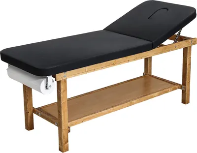 Obrázek produktu pro Lékařské vyšetřovací lehátko, dřevěné vyšetřovací lehátko, fyzioterapeutické vyšetřovací lehátko s nastavitelným opěradlem, odkládací poličkou a držákem na papírové ručníky pro nemocnice, kliniky a rehabilitační centra