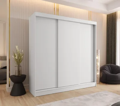 Produktbild von Schwebetürenschrank 3-türig 220x205x58 cm Weiß – Moderner Kleiderschrank für Schlafzimmer und Flur